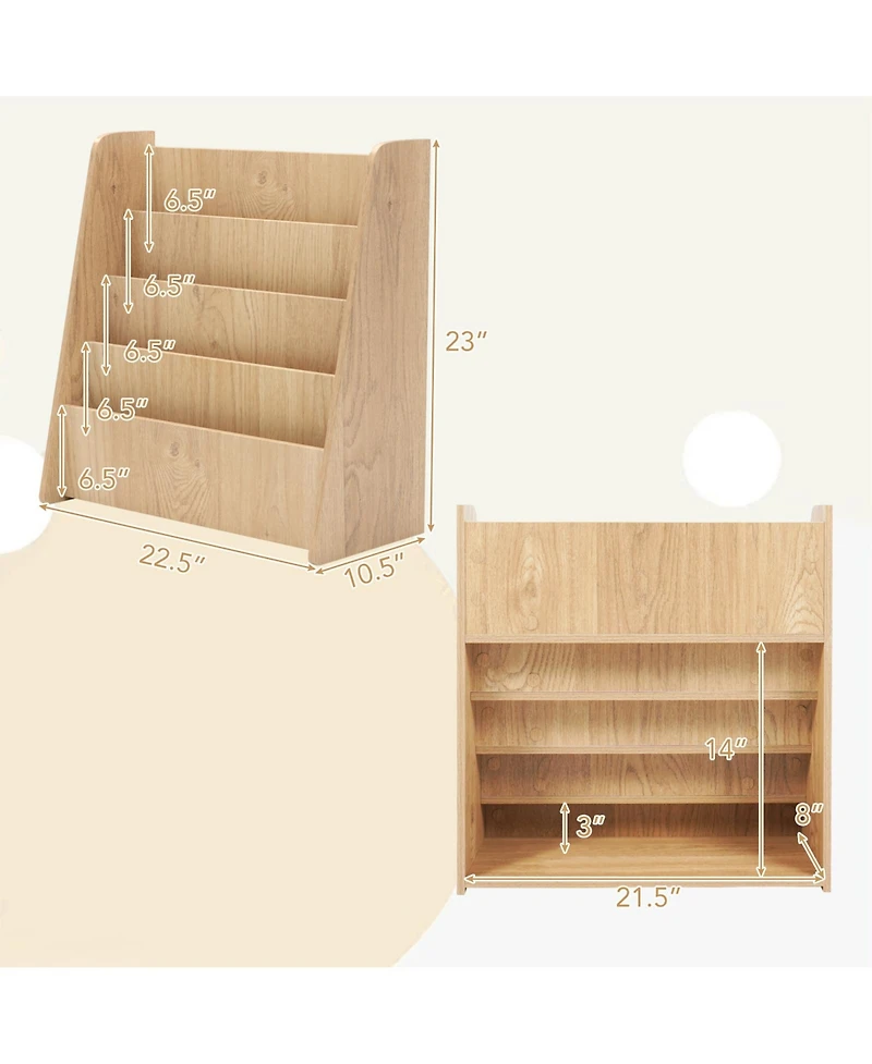 Costway 4-tier Kids Wooden Bookshelf Toddlers Book Rack with Deep Shelves