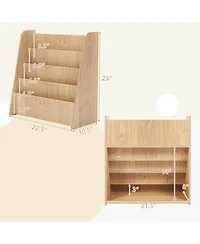 Costway 4-tier Kids Wooden Bookshelf Toddlers Book Rack with Deep Shelves