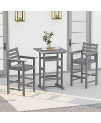 3-Piece Patio Hdpe Bar Set Armchairs with Square High-Top Table Footrest and Backrest