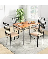 5 Pcs Dining Set Wood Metal 30" Table & 4 Chairs Upholstered Kitchen Breakfast Furniture