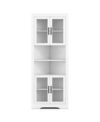 67" Tall Corner Hutch with 4 Fluted Glass Doors 3-Level Adjustable Shelves