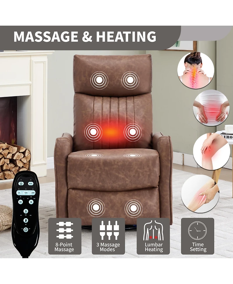 sumyeg Recliner Chair with Heat Massage Manual Rocker and Swivel Faux Leather