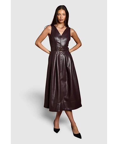 Coast Women's Sleeveless Pu Belted Dress