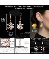 Cubic Zirconia Sterling Silver Snowflake Drop Euro Earrings