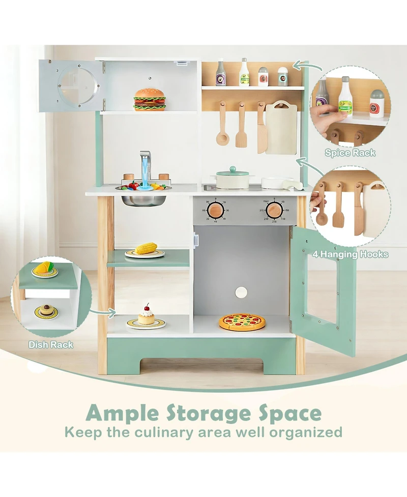 Mecale Play Kitchen Wooden Toy Playset with Chalkboard, Birthday Gift for Kids