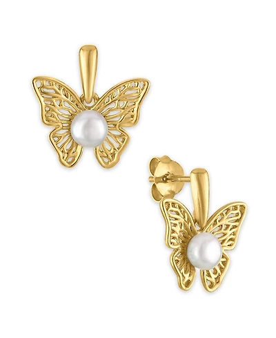Macy's Cultured Freshwater Pearl (4mm) Butterfly Earrings in 14k Gold Over Sterling Silver