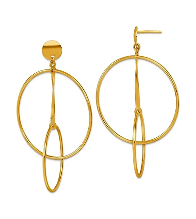 Curata Jewelry Solid 18k Yellow Gold Italian 54x32mm Double Circle Statement Post Earrings