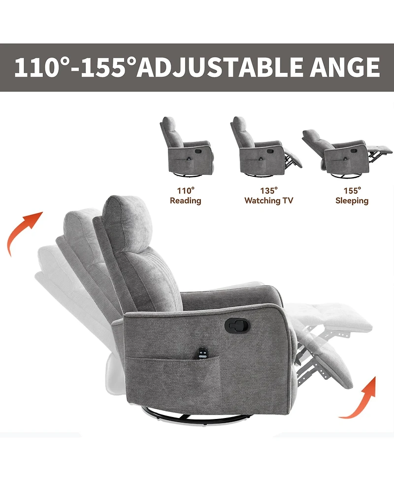 sumyeg Recliner Chair with Heat Massage Manual Rocker and Swivel
