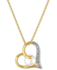 Macy's Cultured Freshwater Pearl (7mm) & Diamond Accent Sideways Heart Pendant Necklace in 14k Gold Over Sterling Silver