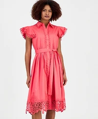 T Tahari Women's Lace-Trim Flutter-Sleeve Shirtdress