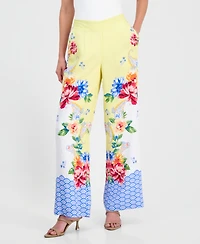T Tahari Women's Mixed-Print Wide-Leg Pull-On Pants