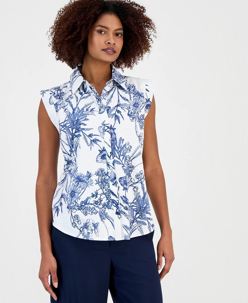 T Tahari Women's Extended-Shoulder Sleeveless Blouse