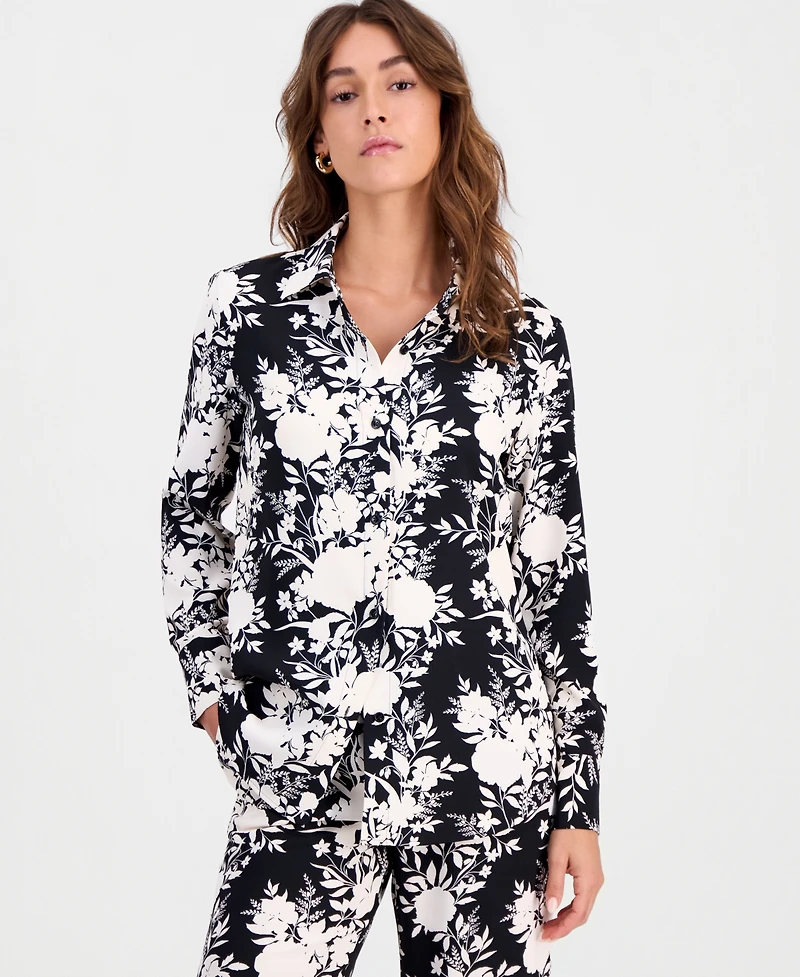 Bar Iii Women's Floral-Print Button-Front Shirt, Macy's Exclusive
