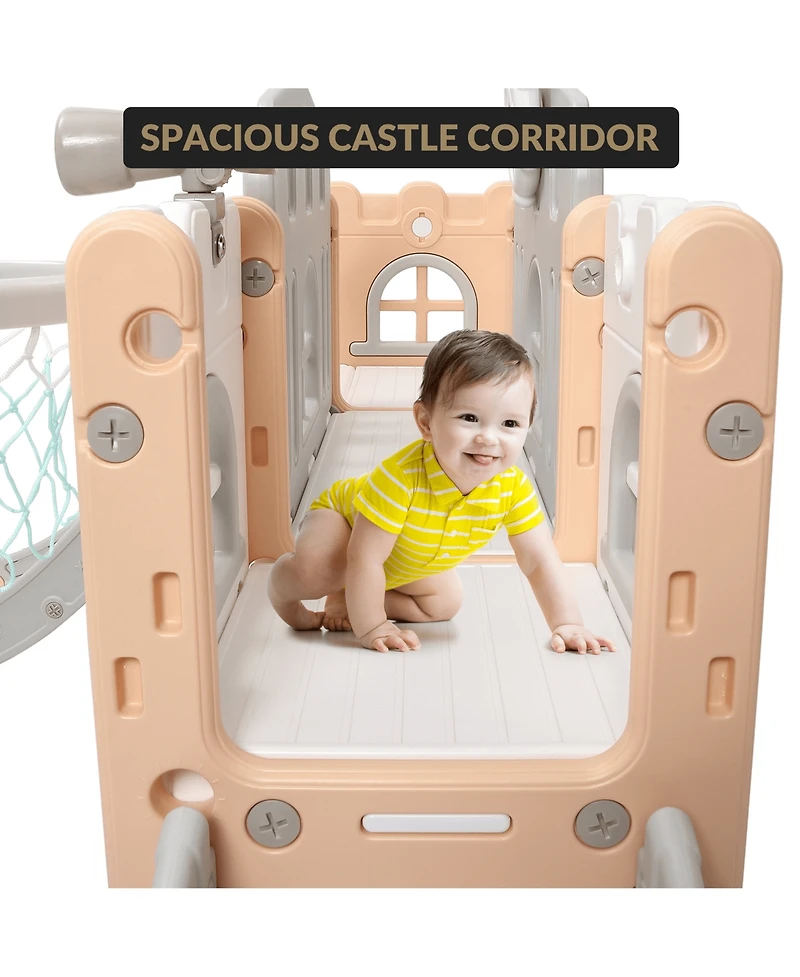 gaomon 8-In-1 Indoor Playground with Slide: Slide Playset, Includes Slide, Basketball Hoop, Climber