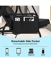 Mecale 3-Piece Patio Swing with Canopy, Removable Cushions & Side Pockets