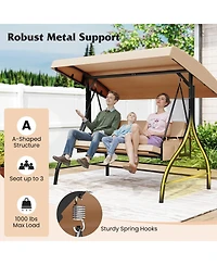 Mecale 3-Piece Patio Swing with Canopy, Removable Cushions & Side Pockets