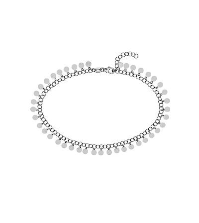 Curata Jewelry 925 Sterling Silver 10 Inch Rhodium Plated Round Link With Hanging Circles Adjustable Anklet Anklet