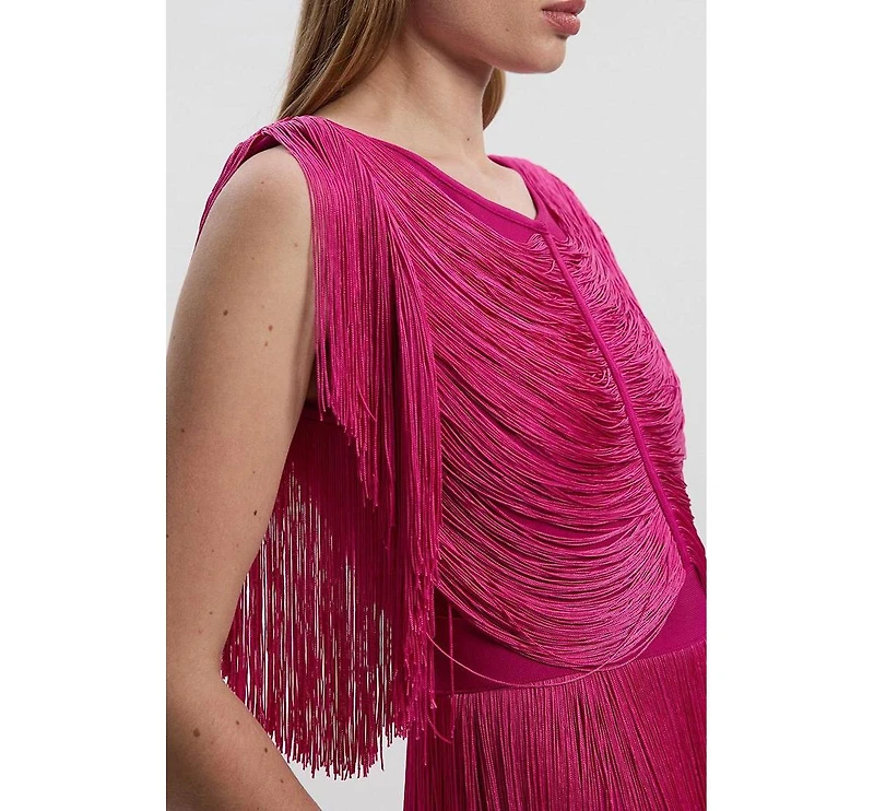 Karen Millen Women's Maxi Draped Fringe Knitted Mini Dress
