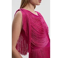 Karen Millen Women's Maxi Draped Fringe Knitted Mini Dress