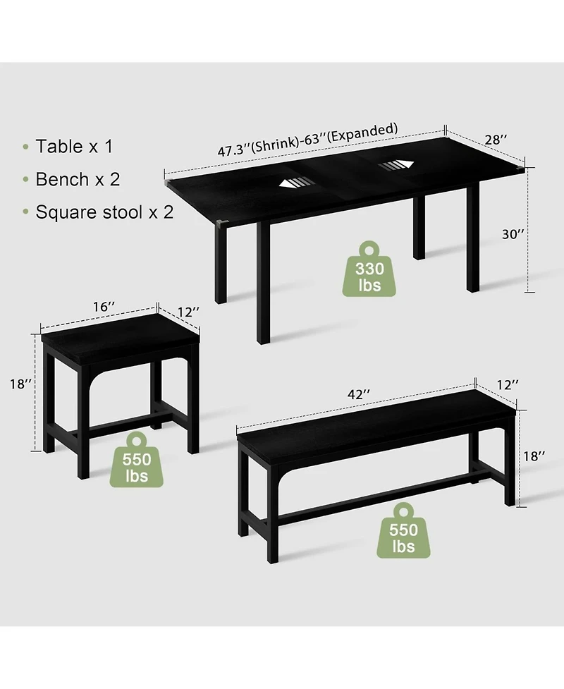 gaomon 5-Piece Extendable Dining Table Set for 4-8 People