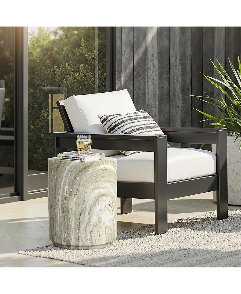 LuxenHome 17.9" Round Outdoor Accent Table, Marbled Look Patio Side Table for Indoor Outdoor Use