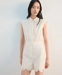 Mango Women's Embroidered Cutwork Romper