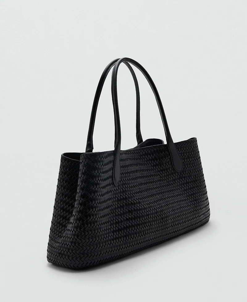 Mango Women's Large Braided Leather Shoulder Bag