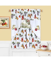 Kate Aurora Embroidered Fruit Medley 3 Piece Cafe Rod Pocket Kitchen Curtain And Valance Set