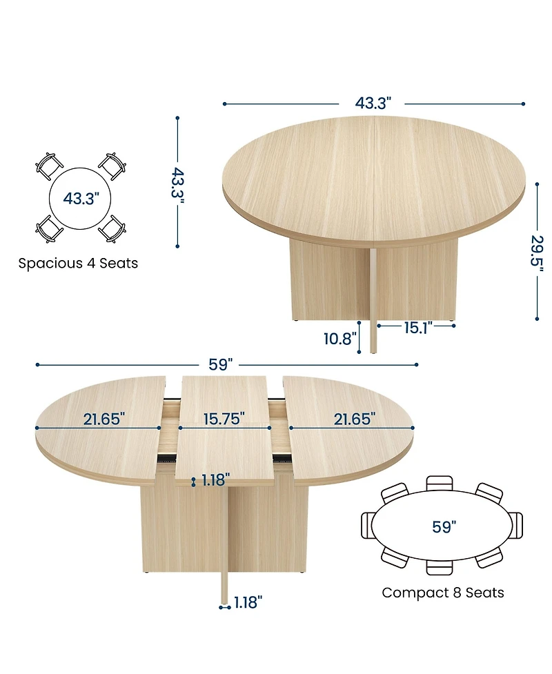 gaomon Extendable Round Dining Table for 4-8,Kitchen Oval Dining Table with Removable Leaves