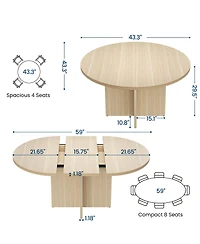gaomon Extendable Round Dining Table for 4-8,Kitchen Oval Dining Table with Removable Leaves