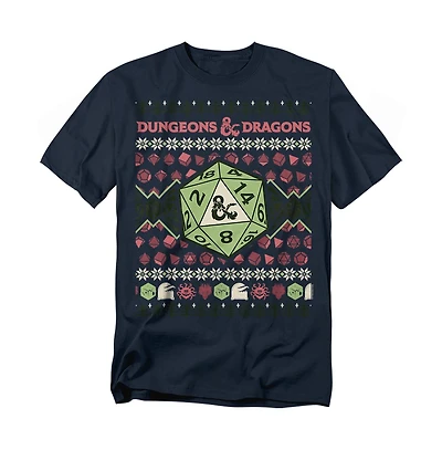 D&D Men's Dungeons And Dragons 20 Sided Dice Ugly Christmas T-Shirt