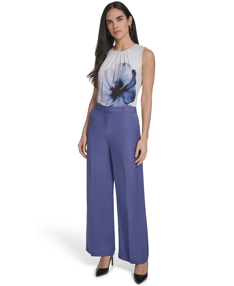 Calvin Klein Petite Mid-Rise Zip Closure Wide-Leg Pants