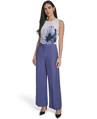 Calvin Klein Petite Mid-Rise Zip Closure Wide-Leg Pants