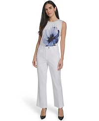 Calvin Klein Petite Mid-Rise Zip Closure Straight-Leg Pants