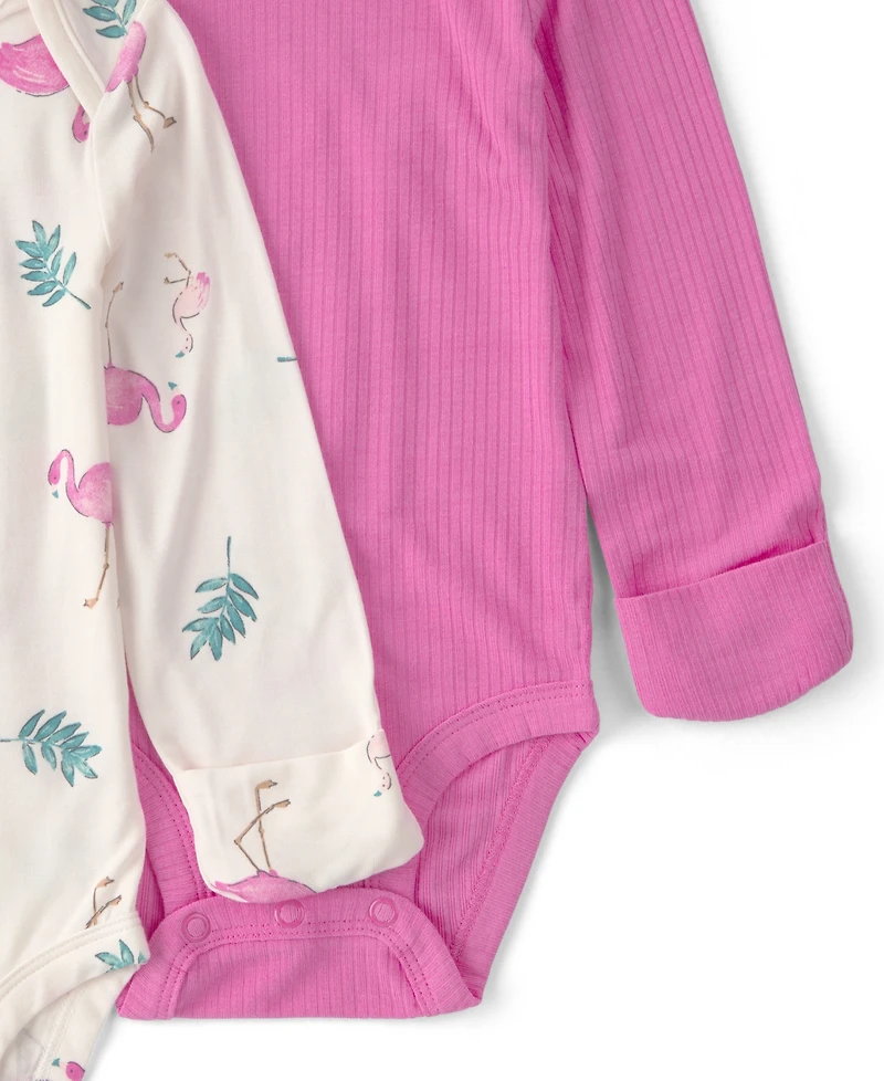 Carter's Baby Girls' PurelySoft Flamingo Long-Sleeve Multipack Bodysuits, 2-Pack