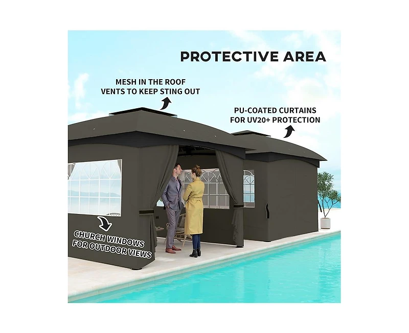 Outsunny 11' x 11' Outdoor Gazebo with Curtains, Church Windows,