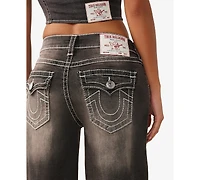 True Religion Women's Baggy Denim Big T Flap Jort Shorts