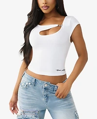 True Religion Women's Crystal Horseshoe Cut Out Rib Top