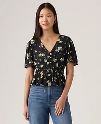 Levi's Women's V-Neck Floral-Print Short-Sleeve Blouse