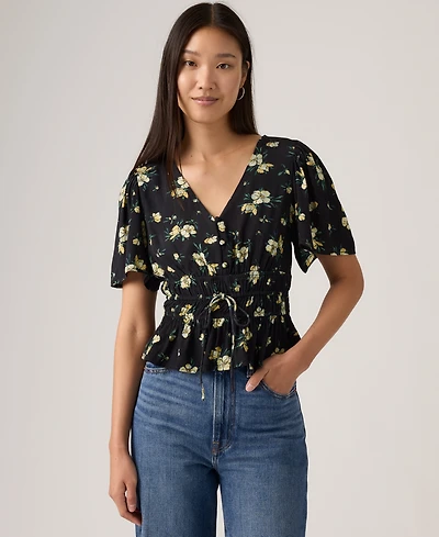 Levi's Women's V-Neck Floral-Print Short-Sleeve Blouse