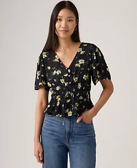 Levi's Women's V-Neck Floral-Print Short-Sleeve Blouse