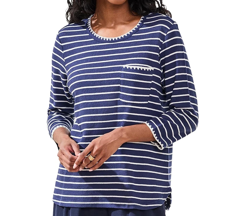 Tribal Women's Textured Stripe Knit 3/4-Sleeve Top