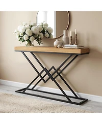Tribesigns Solid Wood Console Table, 47.2" Industrial Entryway Table with Geometric Metal Frame