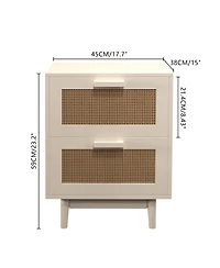 Rainsken Rattan Nightstand with 2 Faux Rattan Drawers, Wood Storage End Table Bedside Table for Living Room, Bedroom