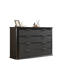 Rainsken Fluted 8 Drawer Dresser, Modern Wood Chest of Drawers with Curved Profile Design, Storage Organizer for Bedroom and Living Room