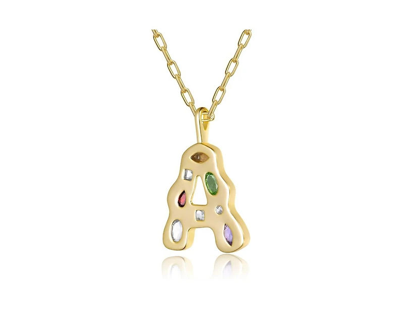 Genevive Unique 14K Gold Plated Multifaceted Cz Initial Pendant Necklace