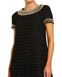 Mac Duggal Women's Short Sleeve Boucle Mini Dress With Beading Detail