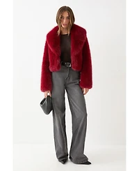 MissPap Women's Faux Fur Cropped Collar Coat