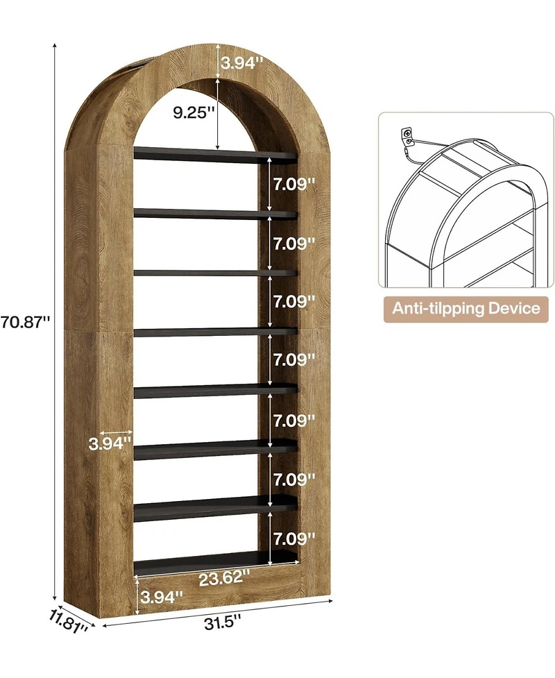 Tribesigns 8-Tier Arched Bookshelf, 70.9'' Bookcase with Storage, Modern Bookshelf