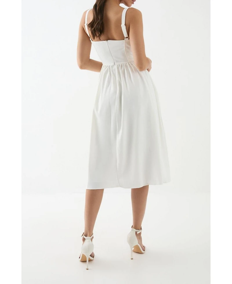 MissPap Women's Square Neck A Line Midi Dress